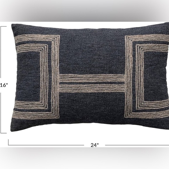 Creative Co-Op 24 Inches Cotton Blend LumbarJute Embroidery Charcoal Pillow Gray - Picture 2 of 10